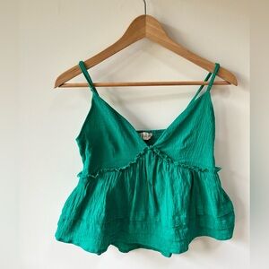 Altar’d State Green Teal Adjustable Spaghetti Strap Ruffle Tank Top - Size M